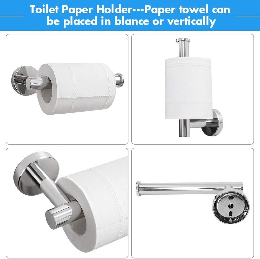 5 Pcs Silver Bathroom Hardware Set Stainless Steel Towel Bar Towel Racks Hooks
