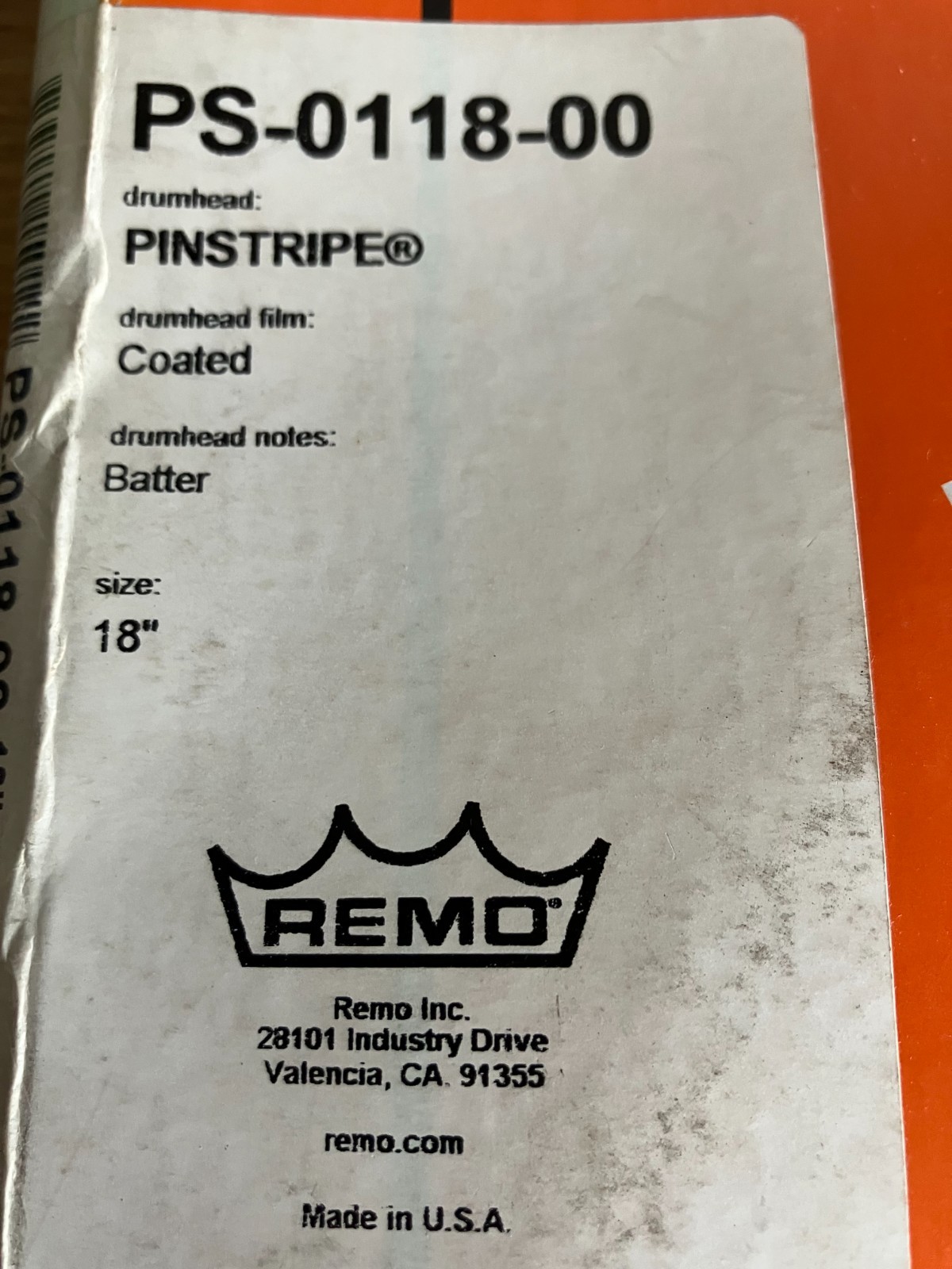 New 18" Remo Pinstripe Coated Tom Head