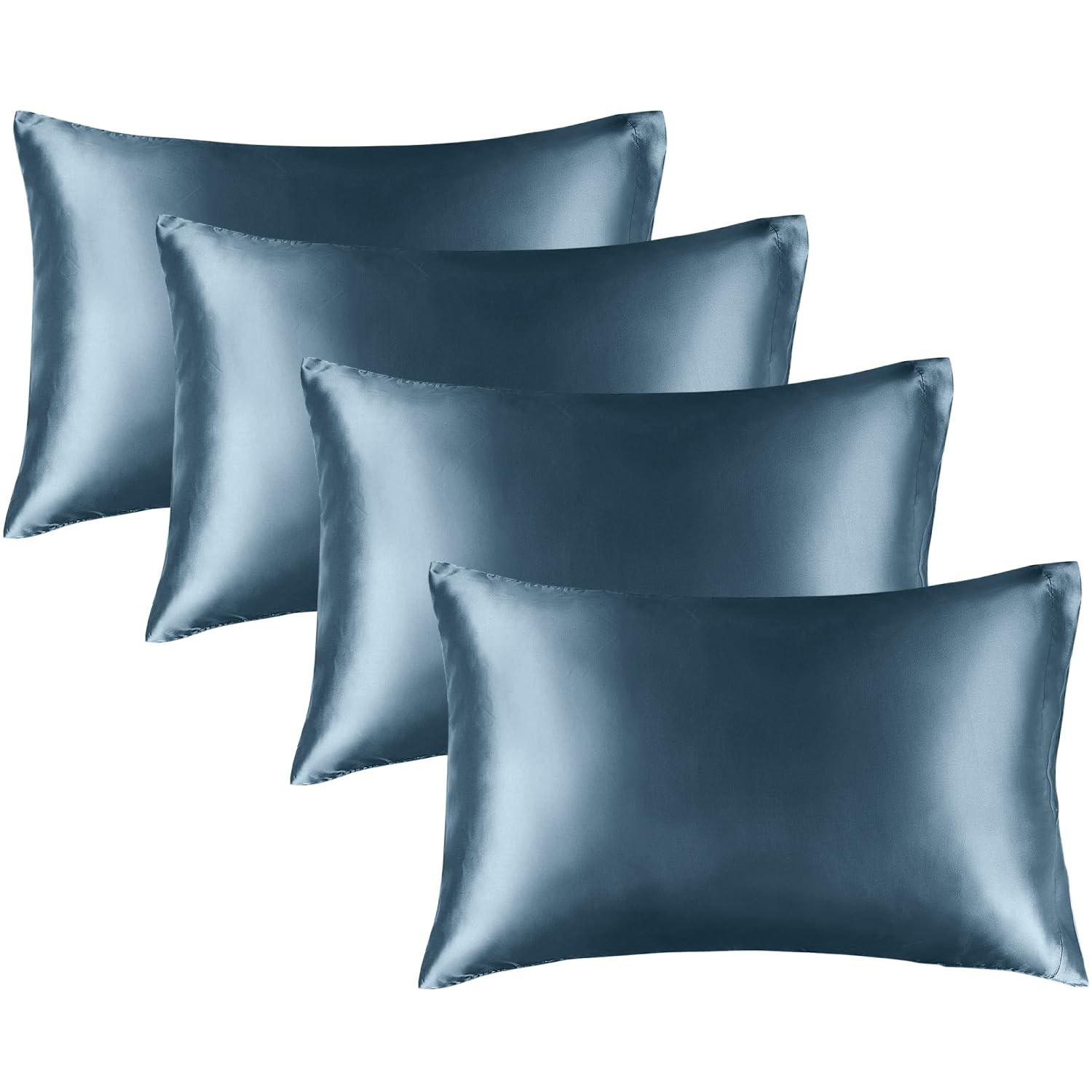 Luxury Satin Pillowcase Set, 4 Pack King, Hair Skin Friendly, Bluesteel