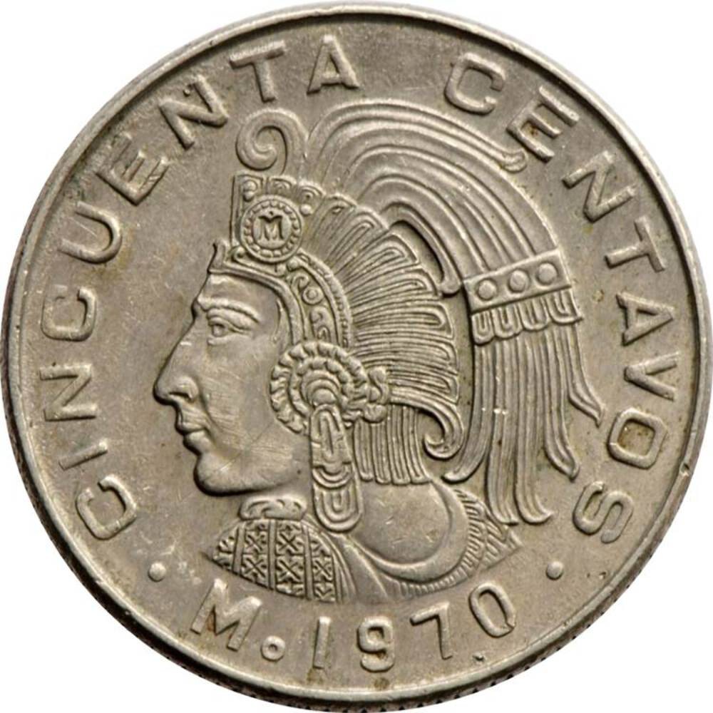 Mexico KM#452 50 centavos 1970-1983 VF—Cuauhtémoc (last "Aztec emperor")