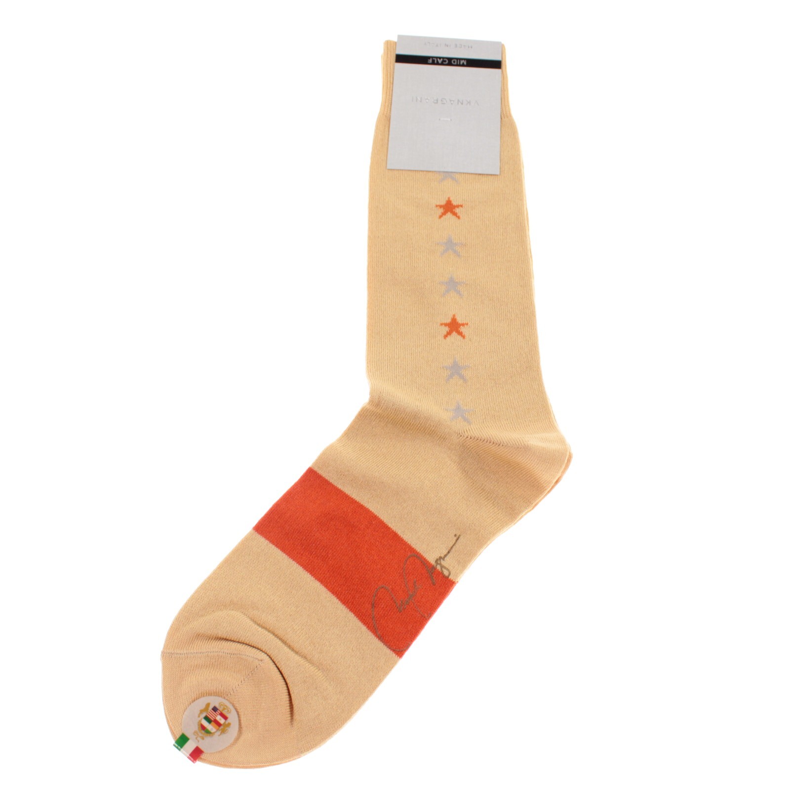 VK Nagrani NWT Dress Socks Mid Calf Orangish-Yellow Stars Cotton Blend One Size