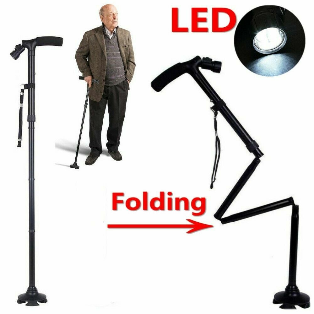2-Pack Adjustable LED Walking Cane, Folding & Durable for Hiking & Daily Use