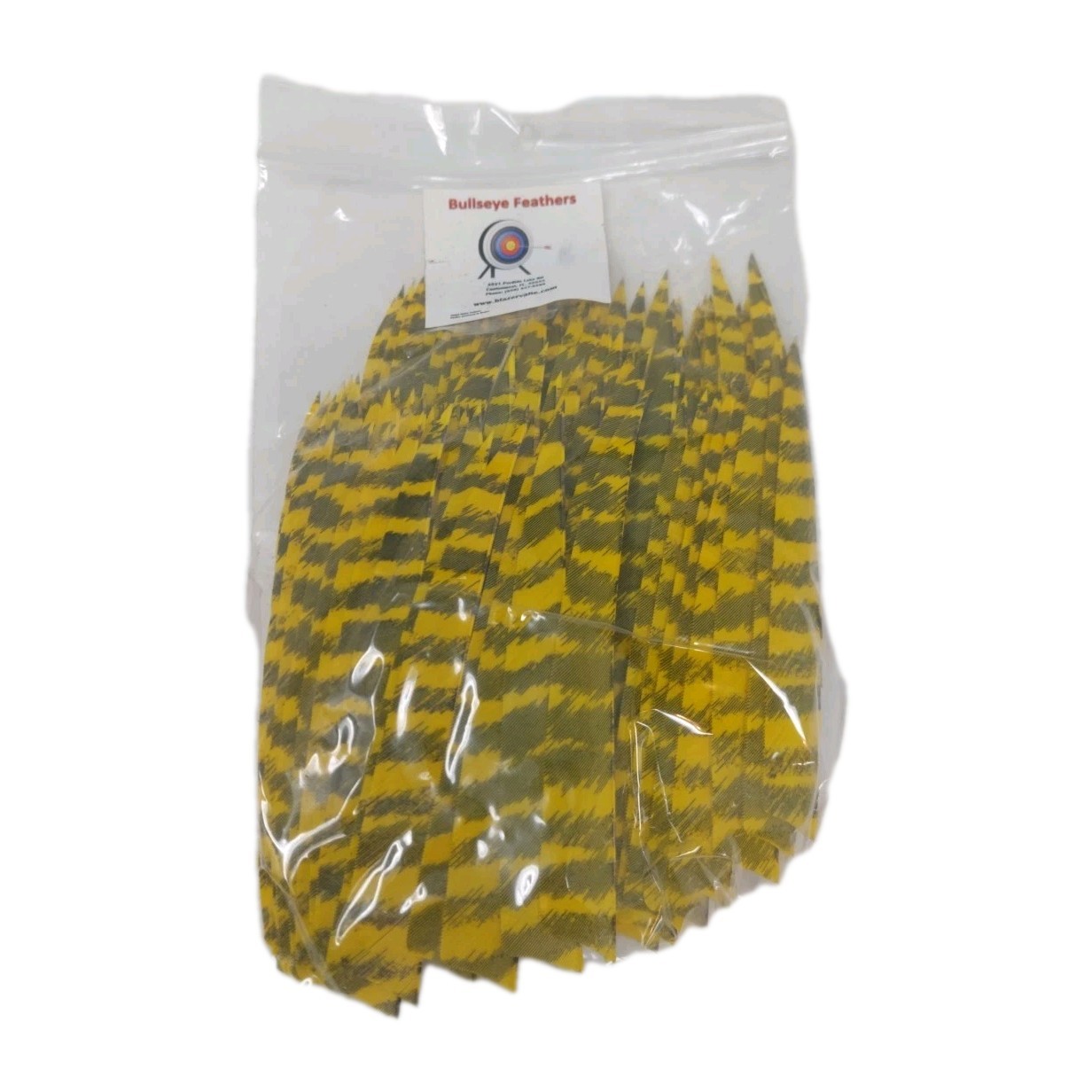 100pk Bullseye Arrow Feathers 5" Right Wing: Shield Barred Sun Yellow