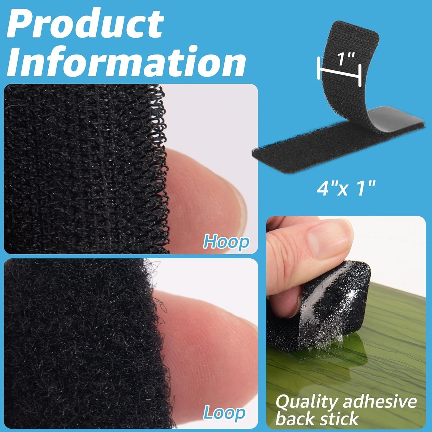 16 Sets Hook and Loop Tape Sticky Back,1 In.X 4 In. Double-Sided Adhesive Strip,