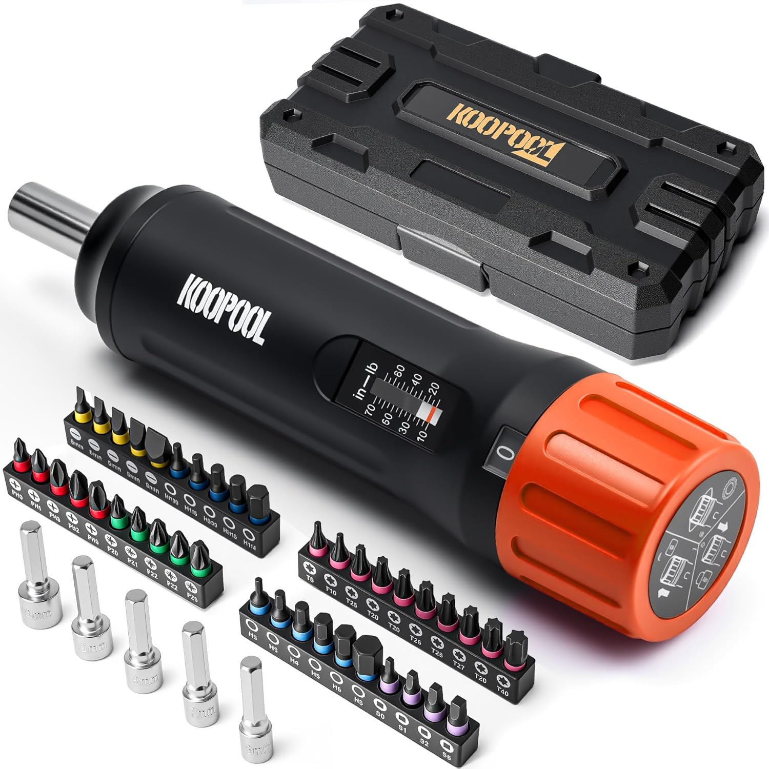 46-Piece Adjustable Torque Screwdriver Set with Bits and Nut Drivers, Orange