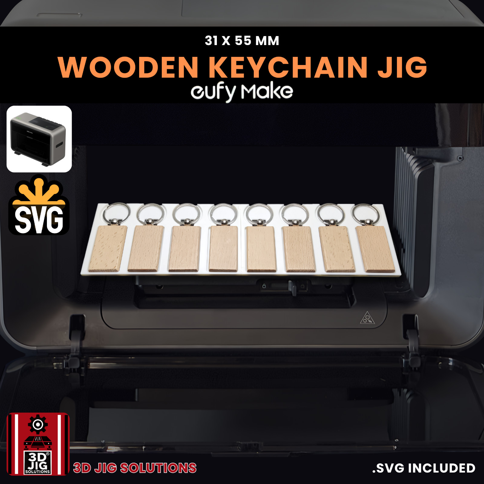 EufyMake E1 UV Printer Jig | Rectangle Wood Keychain Template