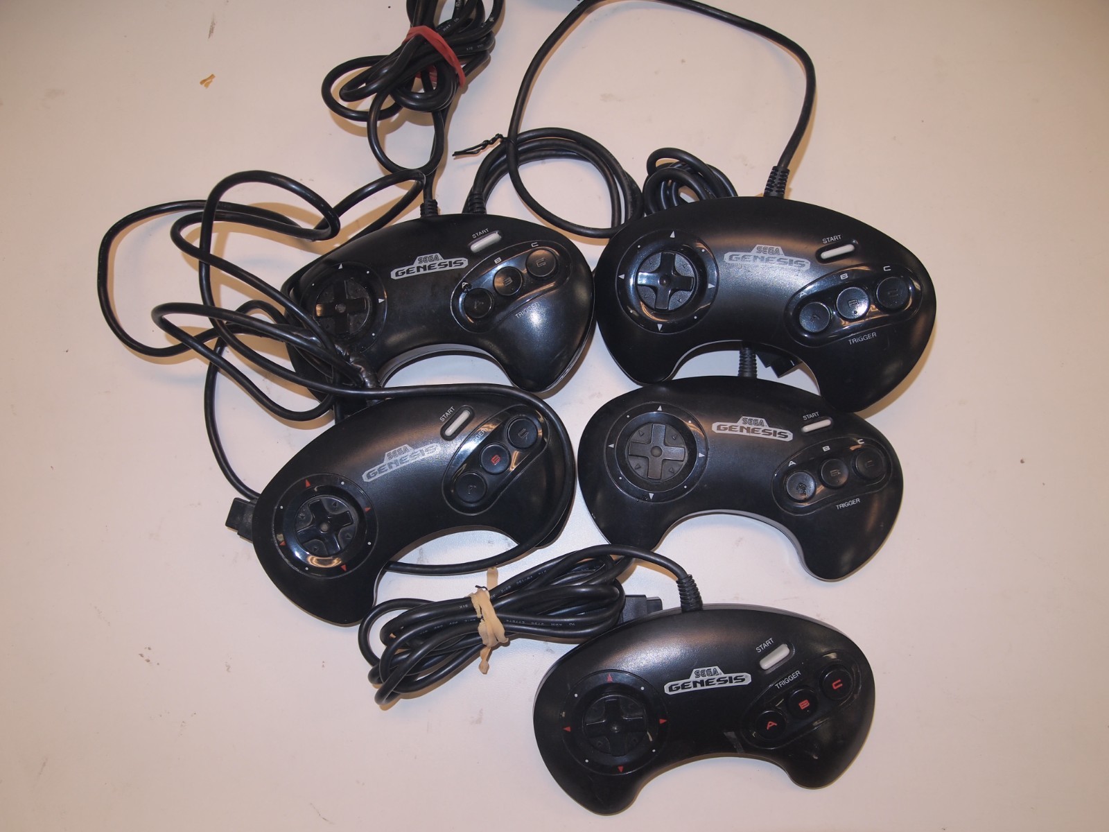 Lot of 5 Authentic OEM Sega Genesis 3-Button Controllers For Parts/Repairs