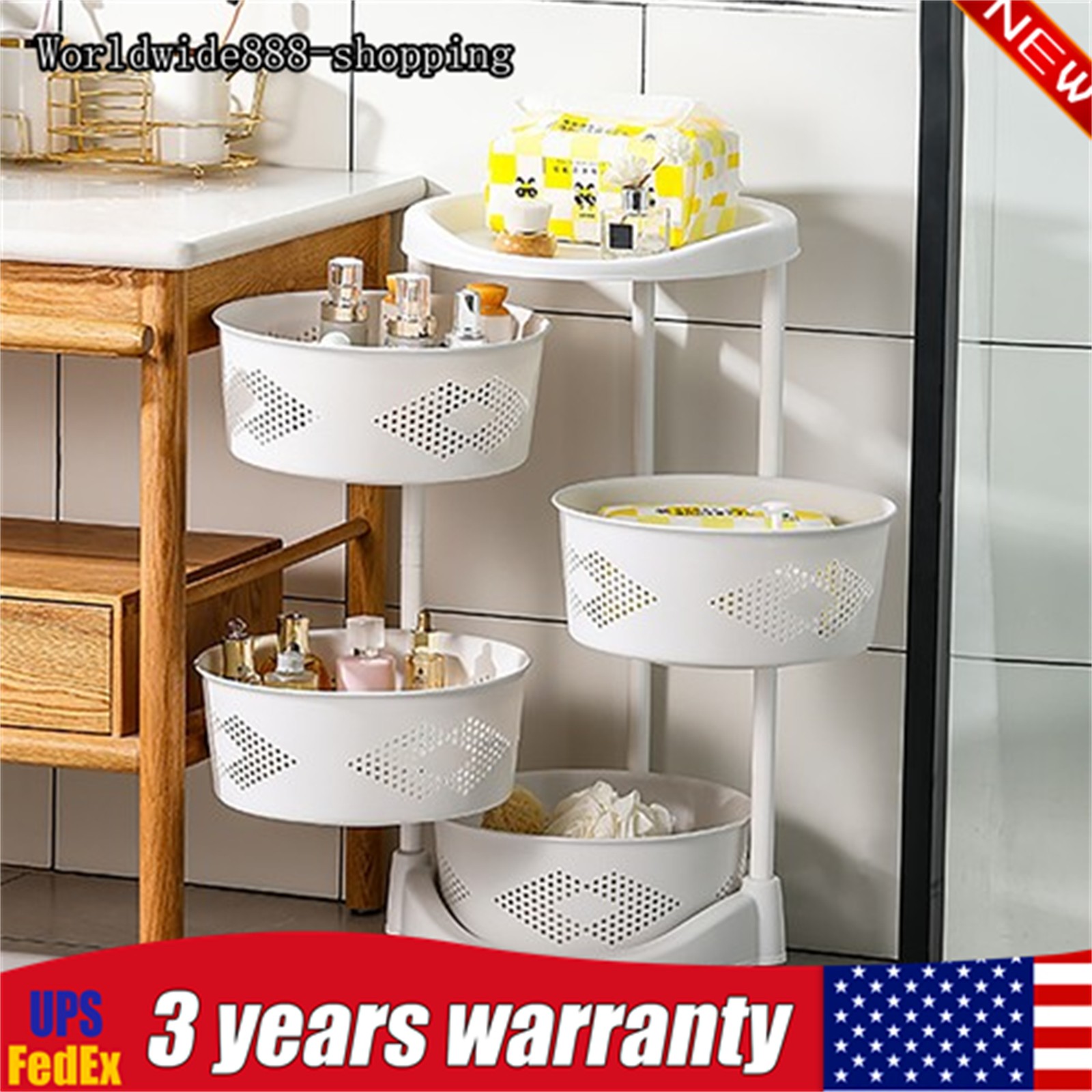 4 Tiers Rolling Utility Cart Metal Storage Organizer Kitchen Bathroom Shelf