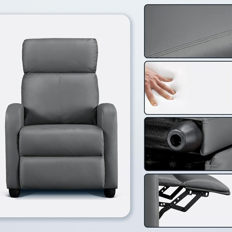 Single Recliner Chair PU Leather Sofa Padded Seat Club Chair Theater Seating