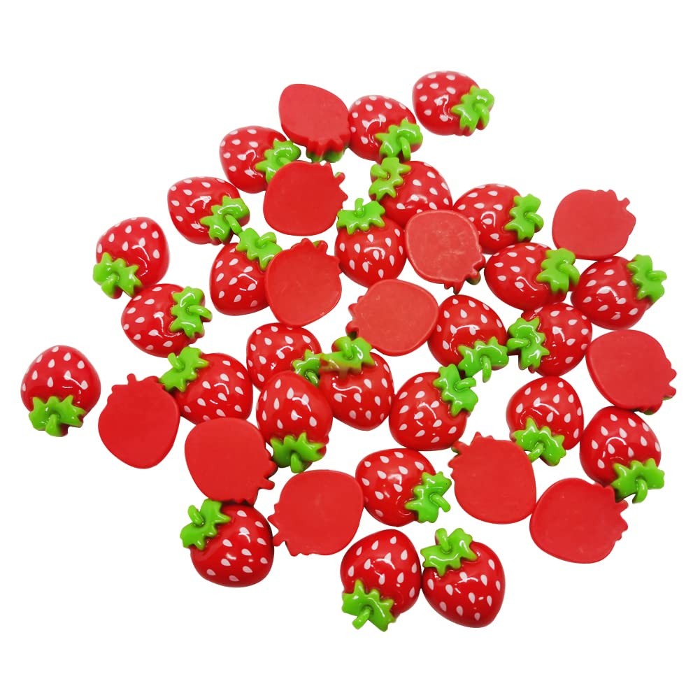 50 PCS Mini Resin Strawberry Flat Back For Scrapbooking Craft Hair Accessories