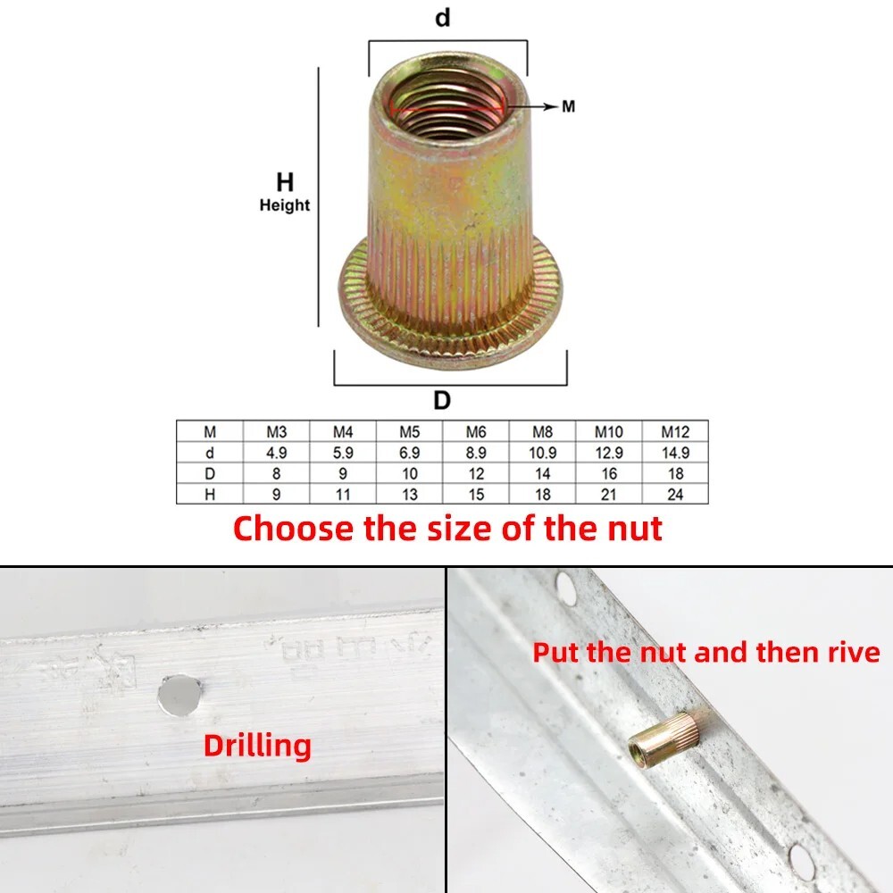 M3-M10 Rivet Nut Gun Head Nuts Easily Assemble Riveter Rivnut Tool Mandrel Kit