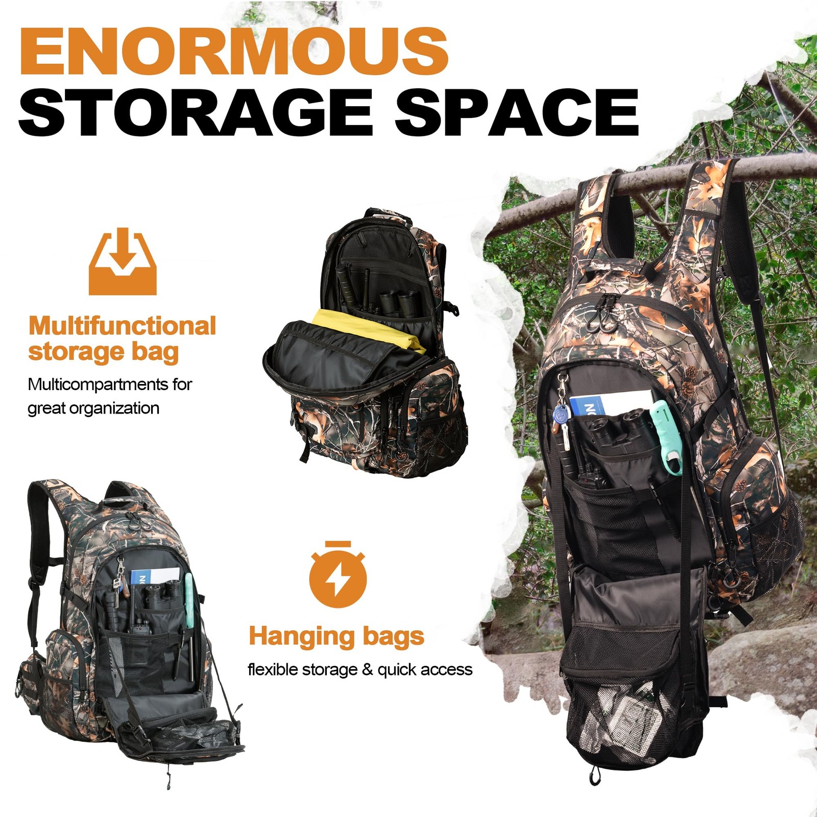 Hunting Backpack for Men, Waterproof Camo Backpacks for Hunt with Rain Cover,...