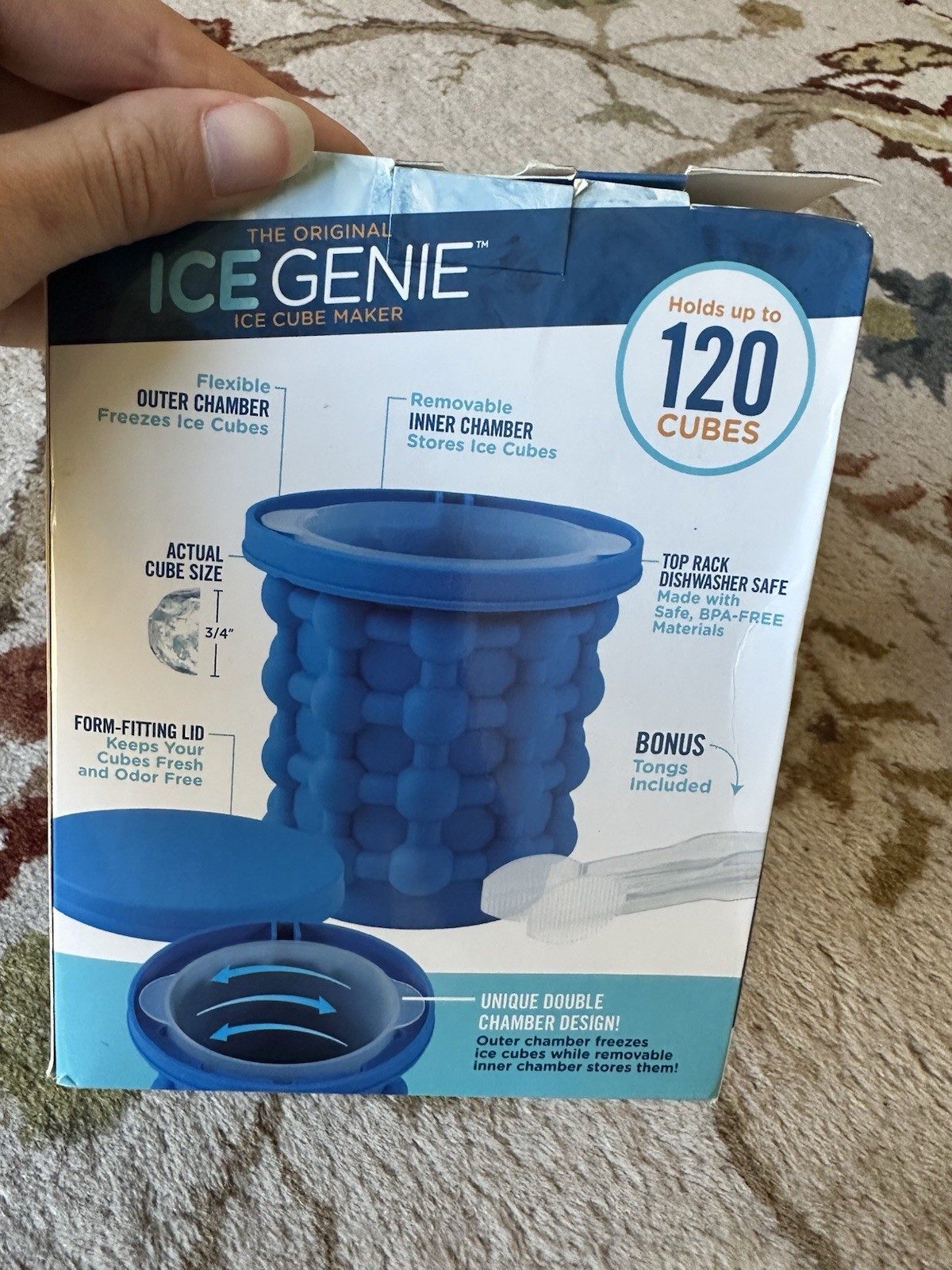 The Original ICE GENIE Ice Cube Maker! Freezer Space Saving 120 Cube Lid Blue