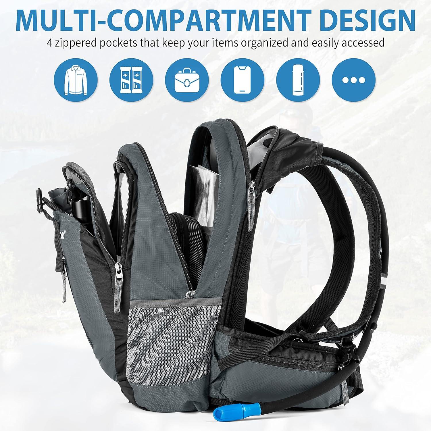 Hydration Backpack Insulated Pack with 2.5L BPA Free Bladder: Water Backpack for