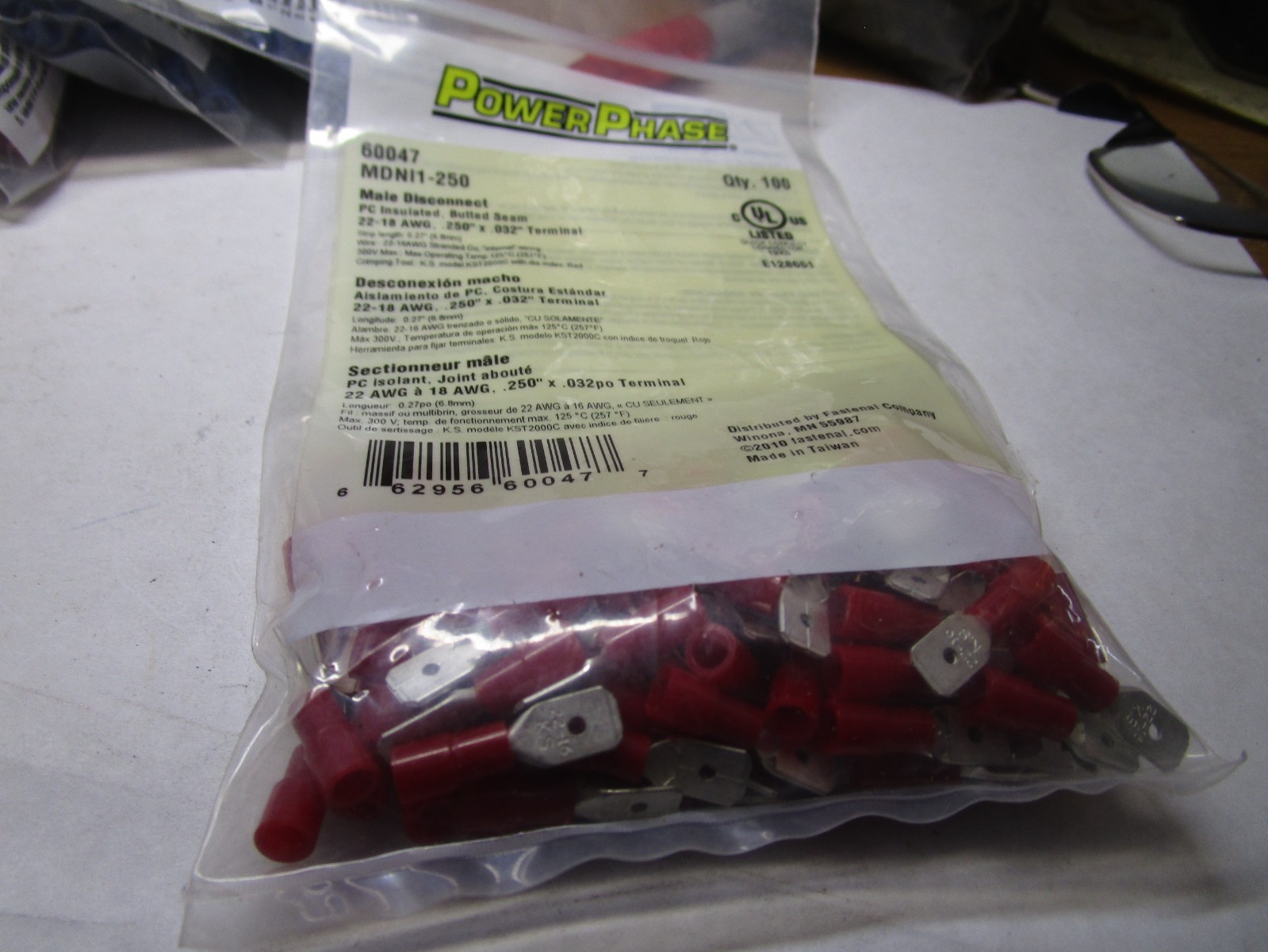 22-16 AWG Red Polycarbonate Insulated Butted Seam Male Disconnect QTY 100