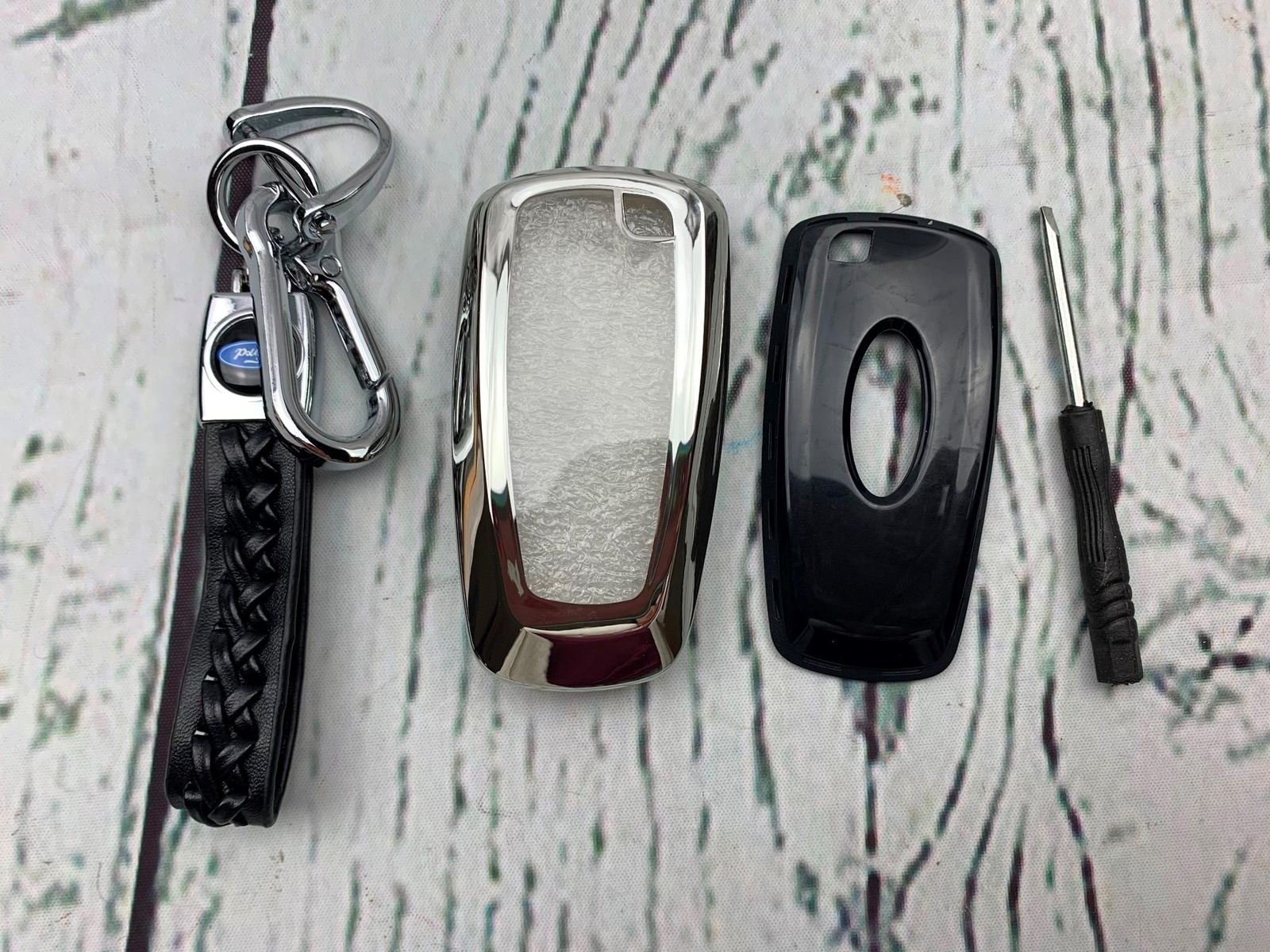 Ford Key Fob Cover With Keychain Premium Soft TPU Full Protection Shell Silver