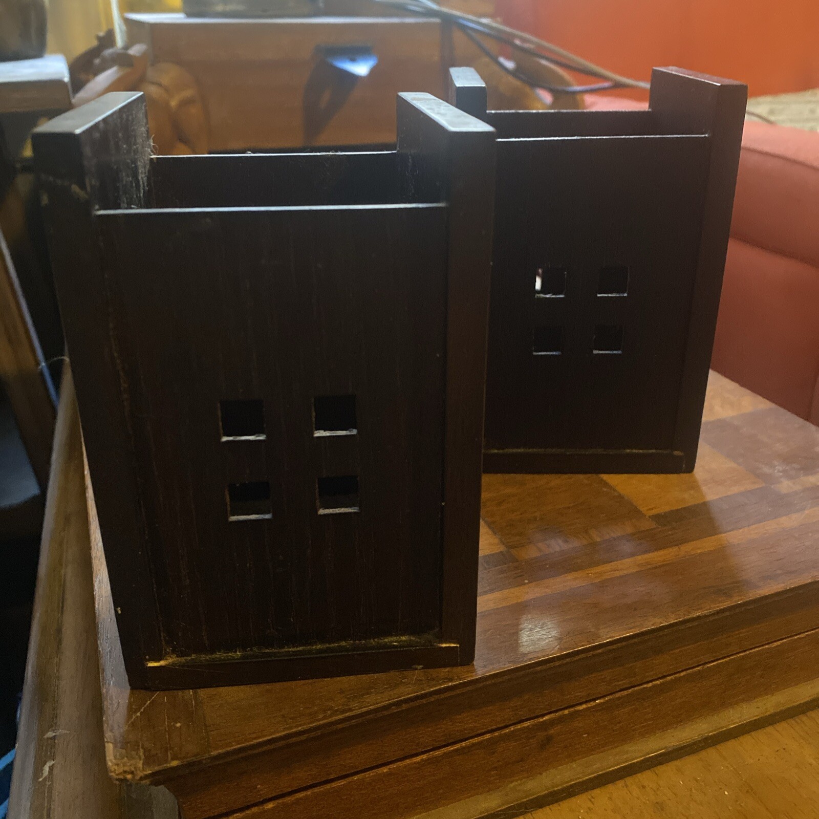 Desktop Pen Holders, Japanese Dark Brown Wood, Tokyu Hands Modern Design, 2 Av.