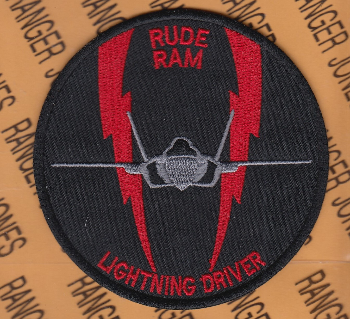 USAF Air Force 34th Fighter Sq FS RUDE RAM LIGHTNING DRIVER ~3.75" patch c/e