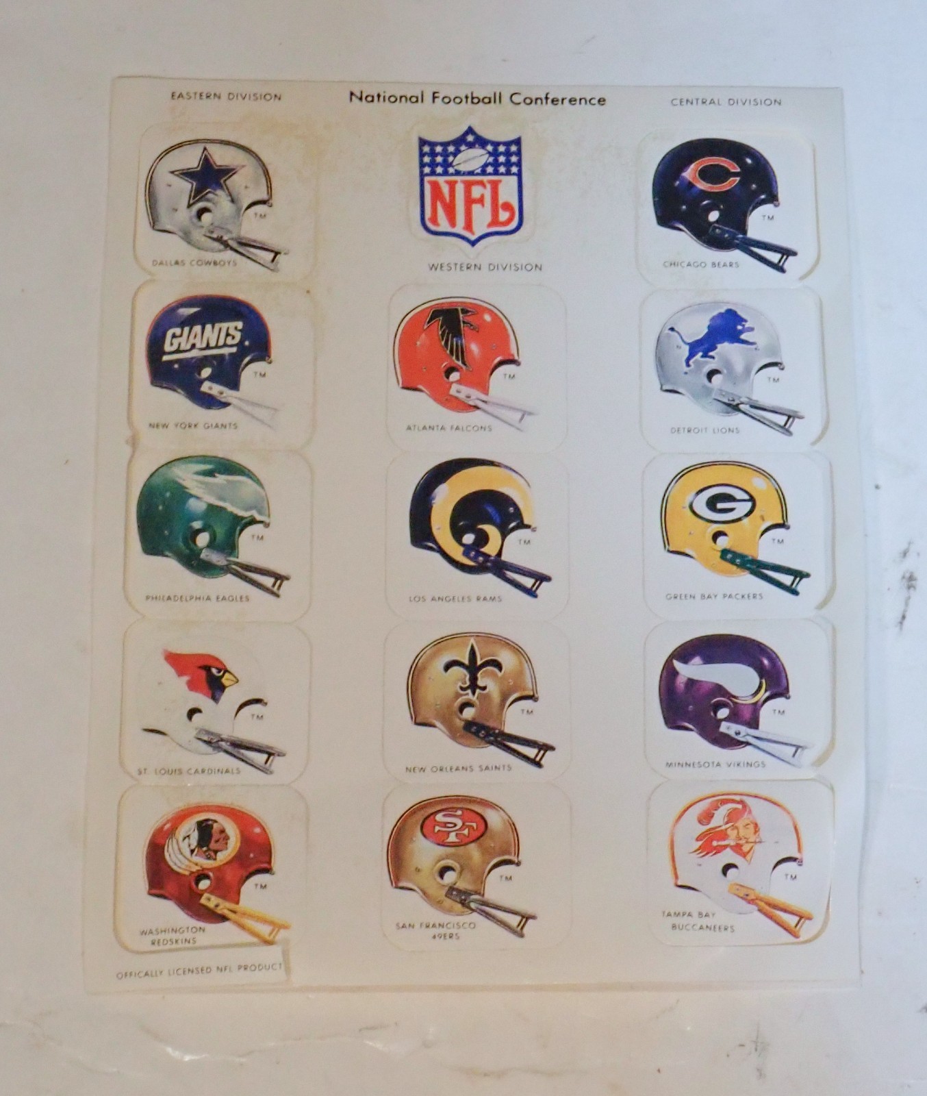 VINTAGE 1980's NATIONAL FOOTBALL CONFERENCE HELMETS STICKER SHEET