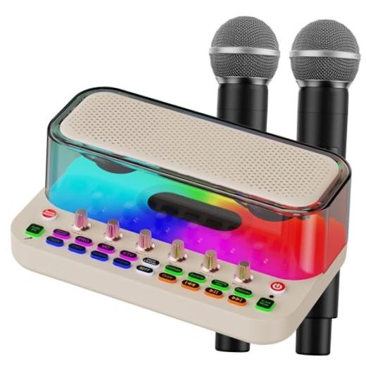 Portable Karaoke Machine with 2 Wireless Microphones, Bluetooth PA System White