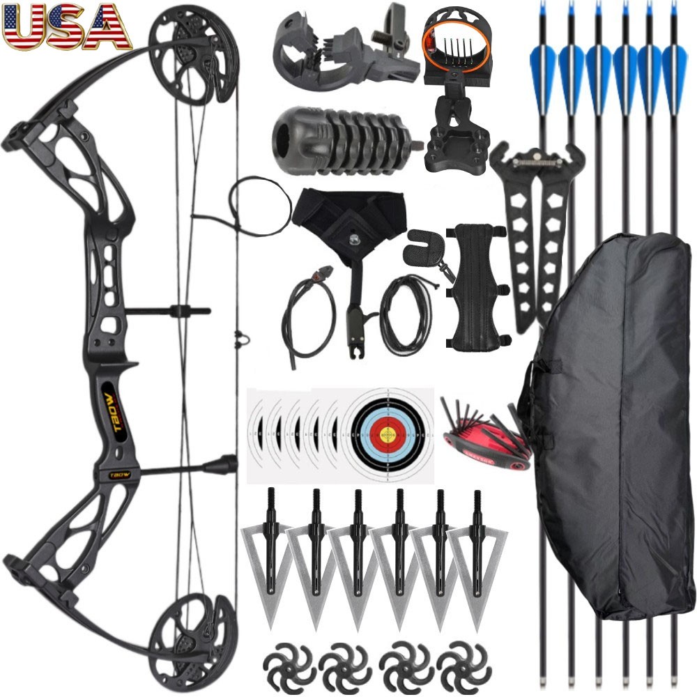 70lb 320FPS Archery Compound Bow Set Speed Carbon Arrows Sight Release Hunting