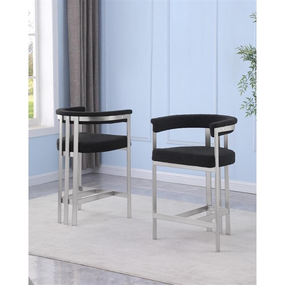Best Quality Furniture Single 29" Barstool in Black Boucle Fabric