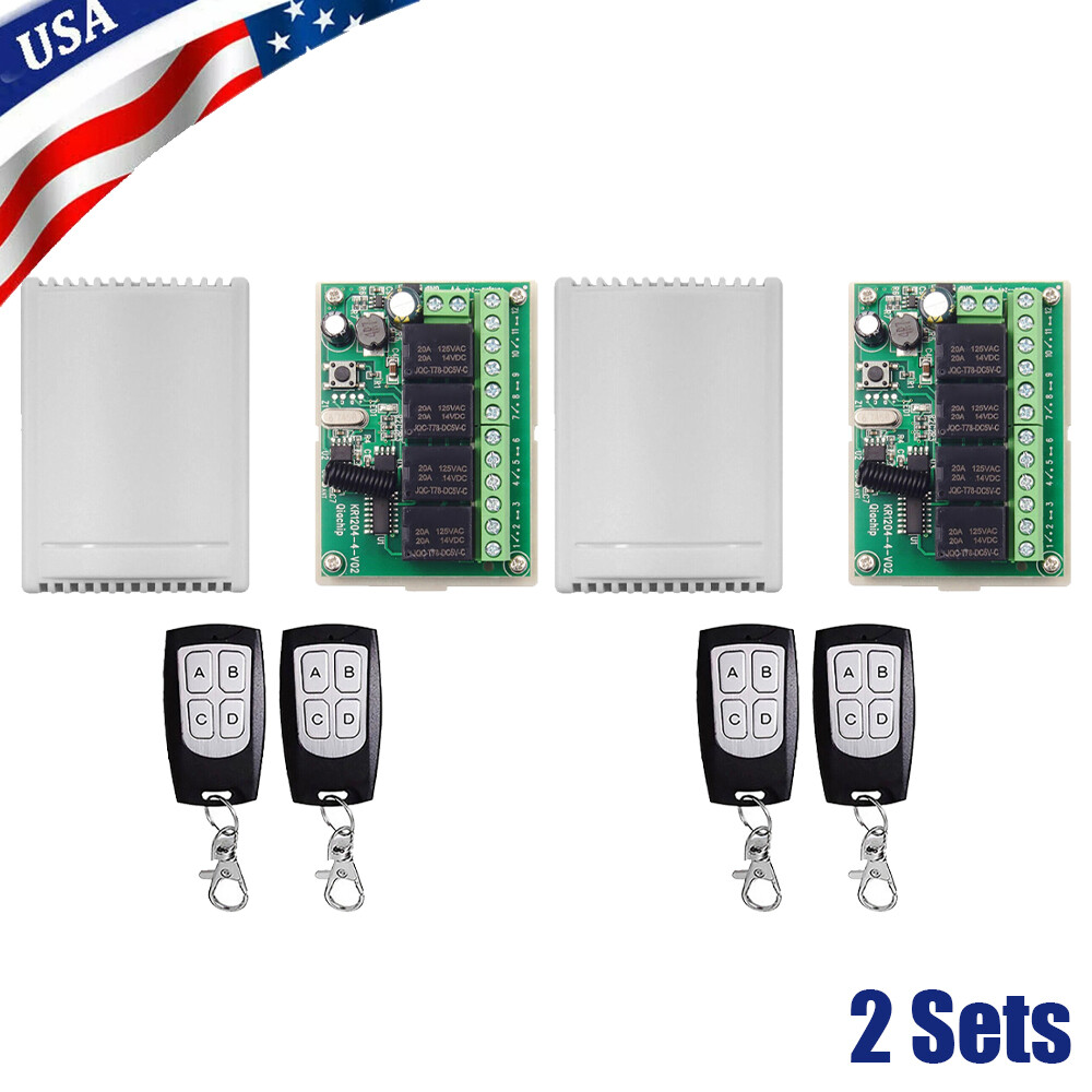 2X Security Control DC 4-Channel 443MHz Wireless RF Remote Control Relay Switch