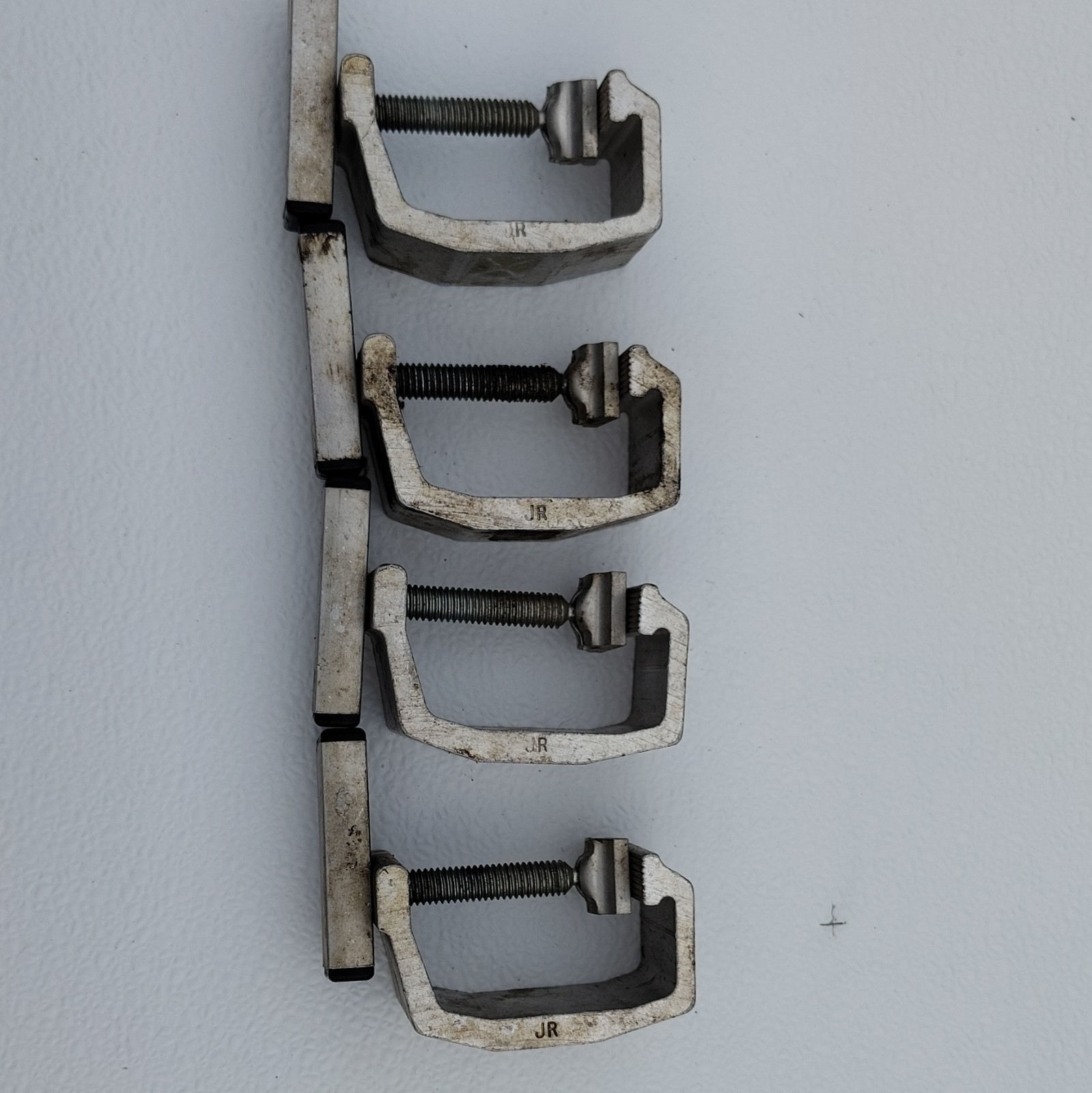 Lot of 4 Vintage Original JR Marked Metal C-Clamps with Screw Tightener