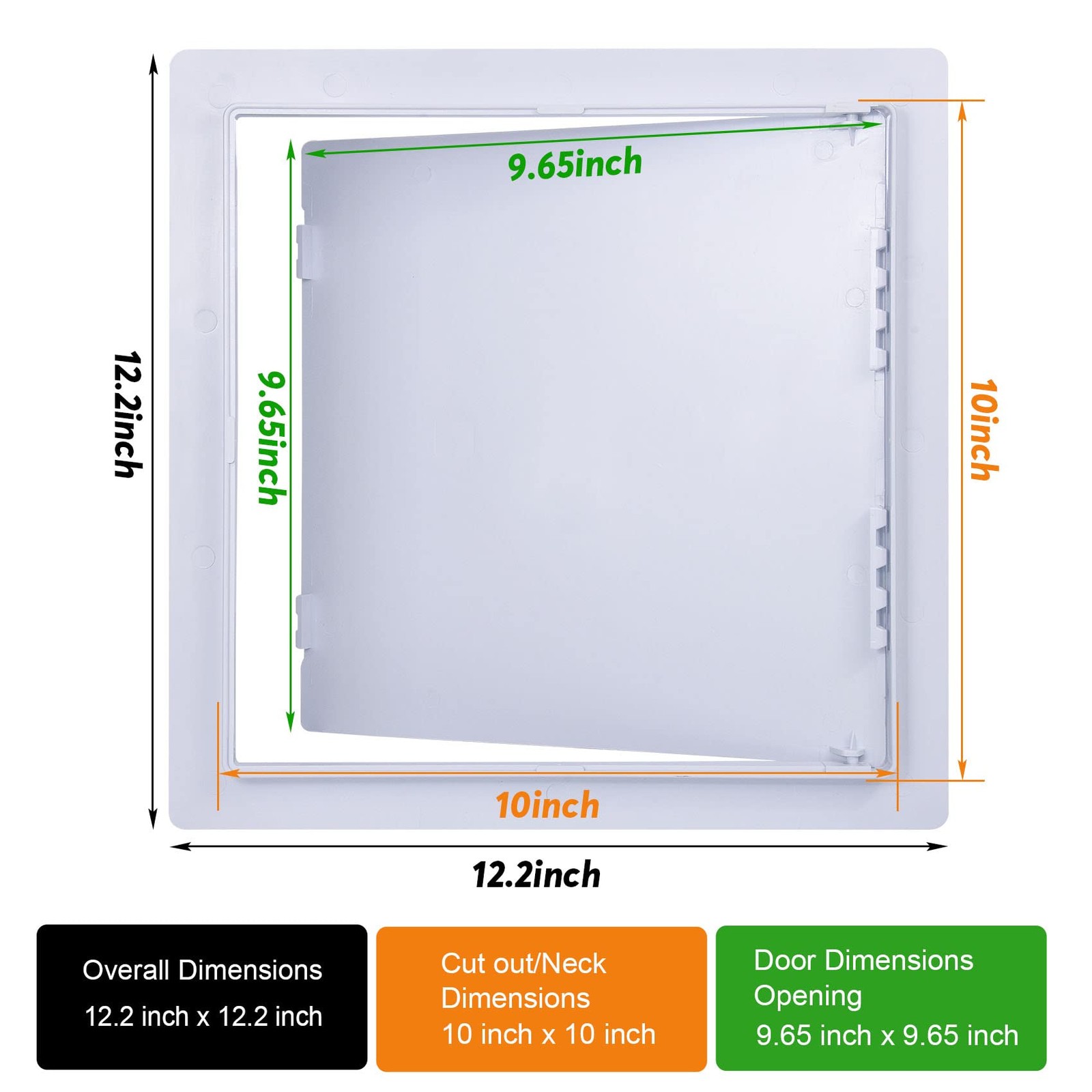 10x10 Inch White Plastic Reinforced Hinged Removable Wall Access Panel