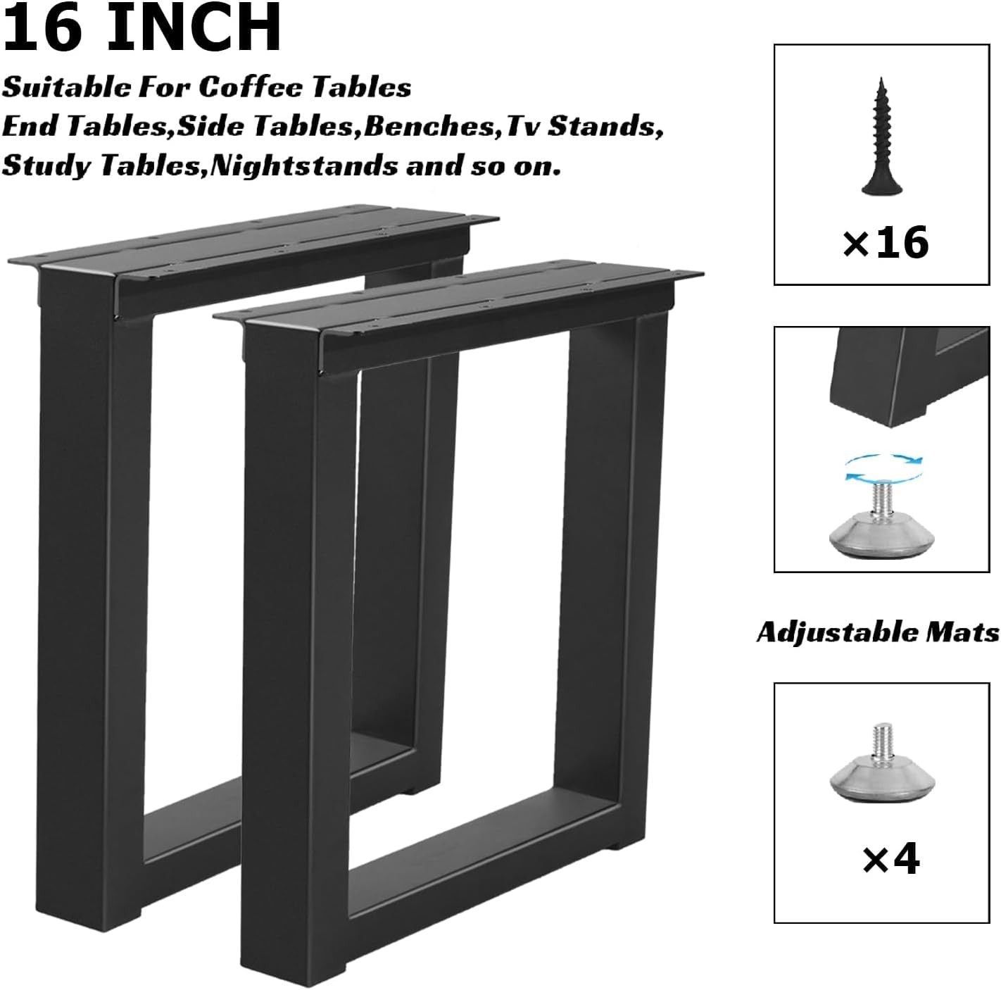 Y-CFHFC Metal Table Legs 16 Inch Bench Feets, Square End & Coffee Table Legs for