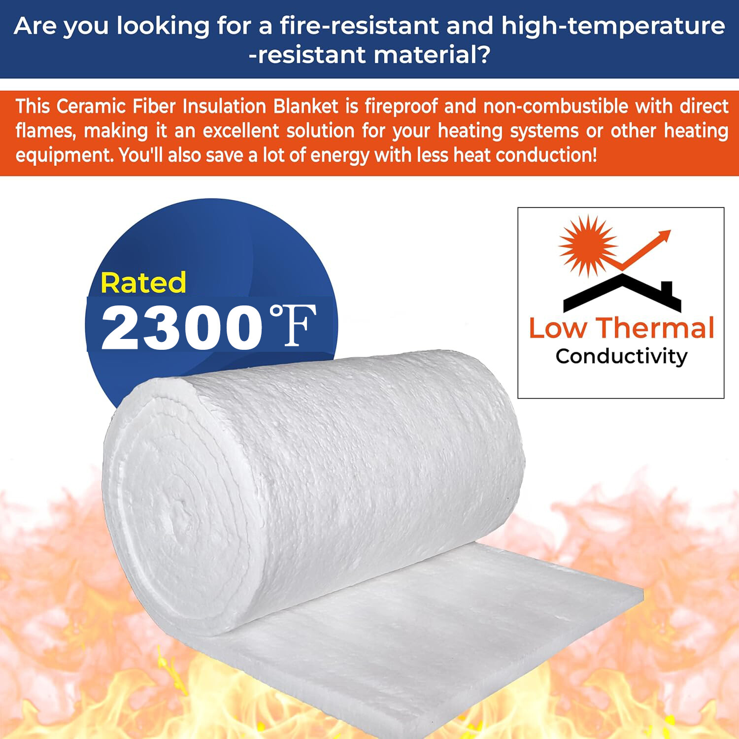 Ceramic Fiber Blanket ,2300F, High Temp Thermal Insulation 1" x 24" x 142"