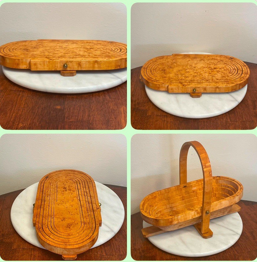 Vintage Wooden Collapsible Basket Folding Fruit Bowl Trivet Oval Accordion Wood