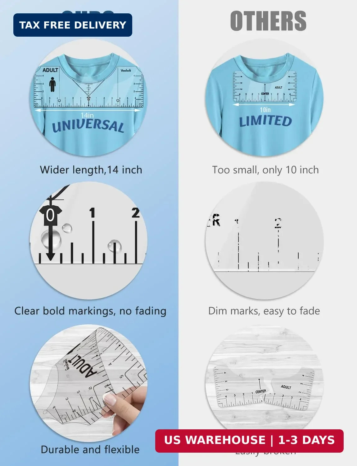 T-Shirt Ruler for Precise Alignment, Center & Left Chest Placement Tool