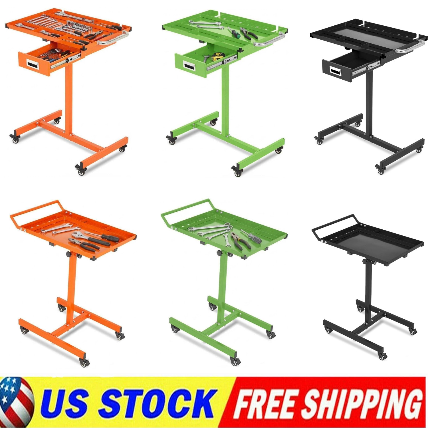 ⭐Heavy-Duty Rolling Tool Cart Garage Mobile Adjustable Workbench 330lb Work Tabl