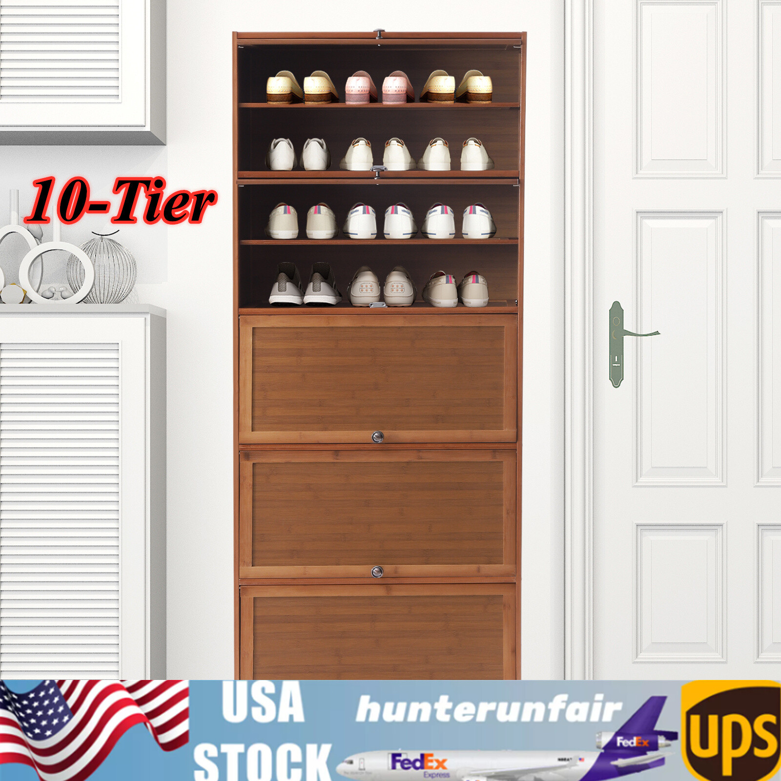 11-Tier Bamboo Shoe Rack Cabinet Organizer Wood Stand Holder Books Storage Shelf