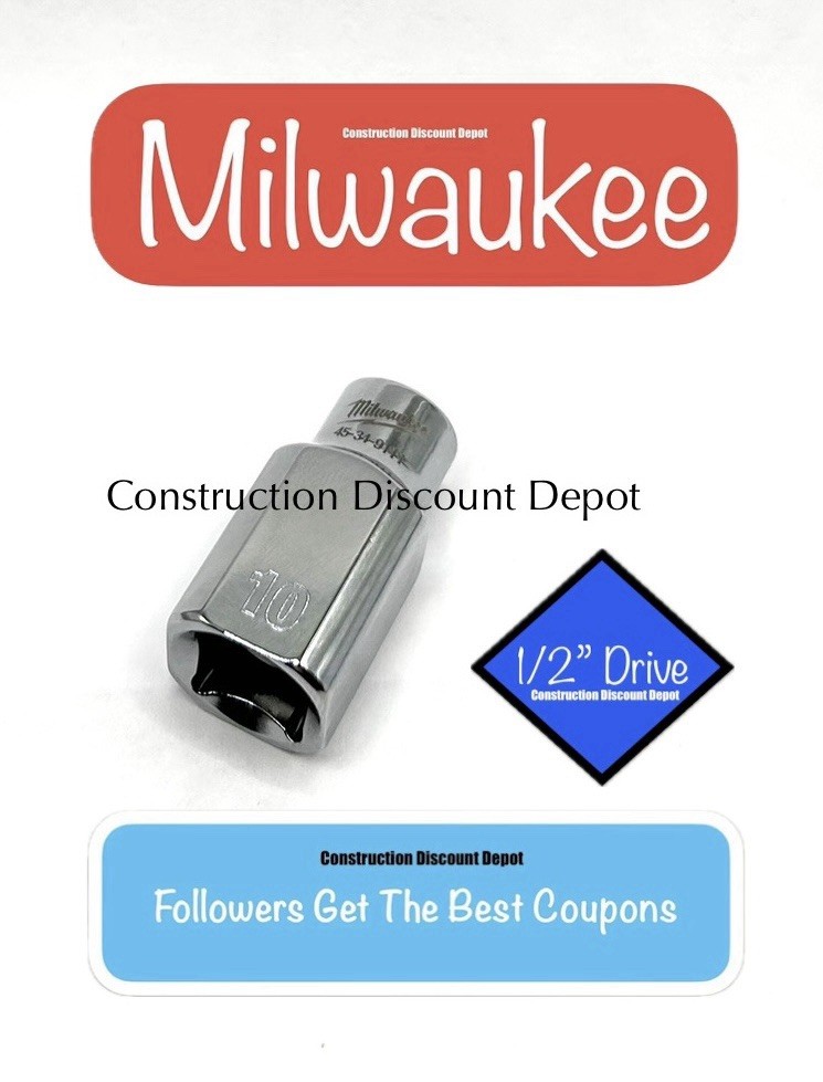 Milwaukee 10mm 1/2" Drive 6 Point Standard Shallow Socket 45-34-9111 10 MM