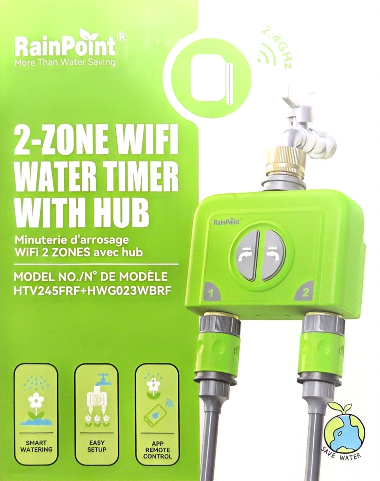 RainPoint 2-Zone WiFi Water Timer Smart Sprinkler Hose Hub HTV245FRF HWG023WBRF