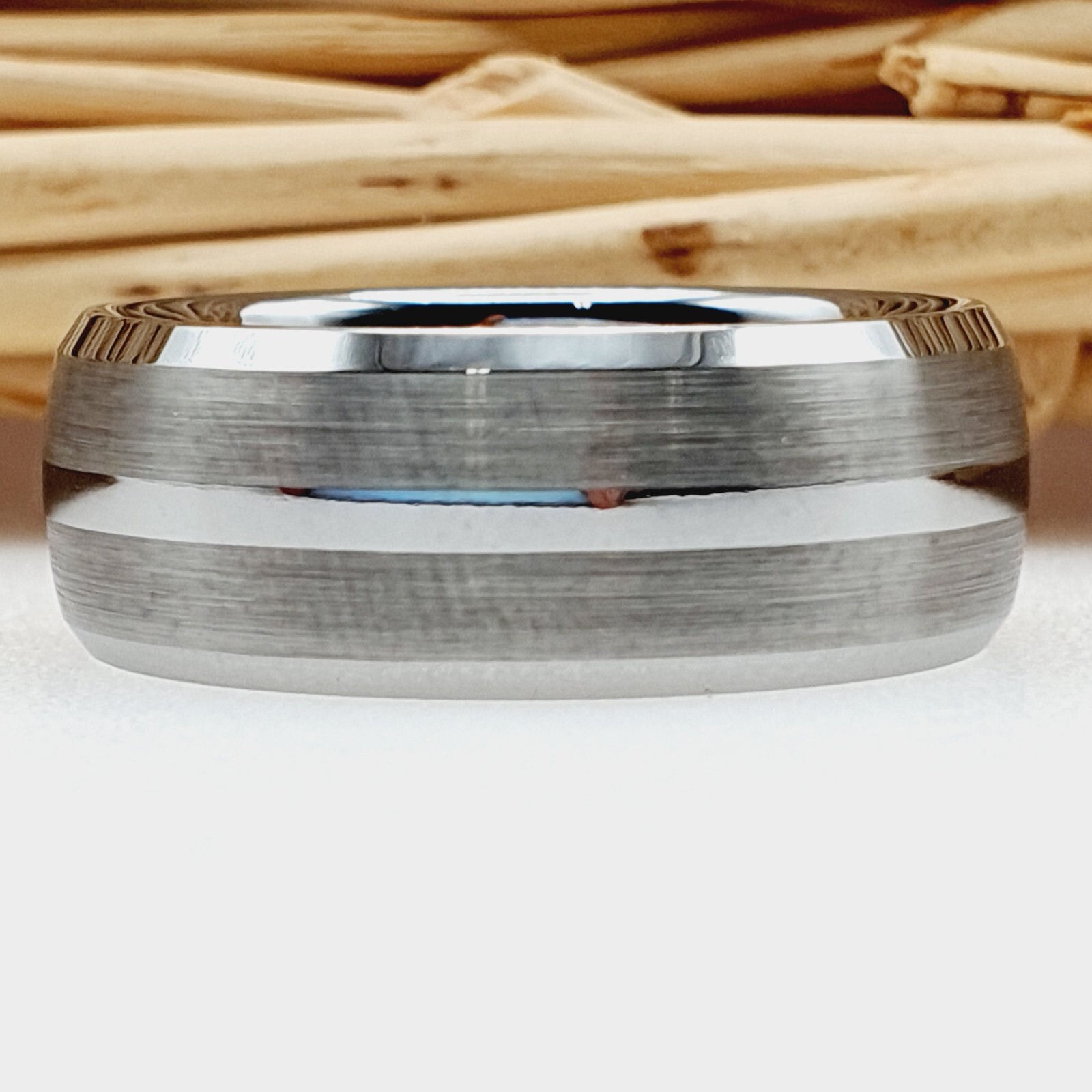 Double-Strip Silver Tungsten Wedding Ring Personalized 8mm Unique Style Band
