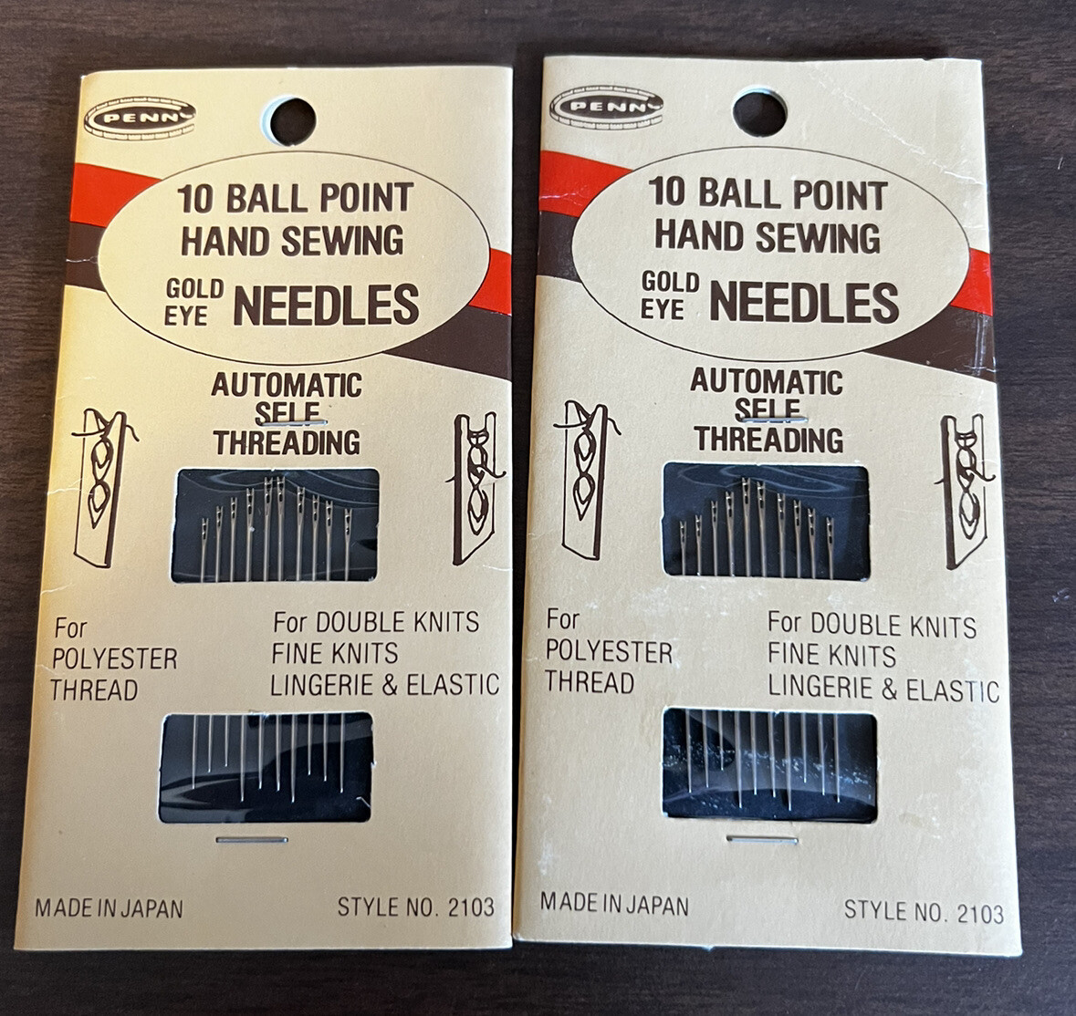 Vintage PENN 10 ct Ball Point Golden Eye Hand Sewing Needles 2 packs New