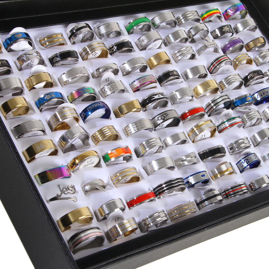 100Pcs Wholesale Mix Styles Stainless Steel Finger Rings Lot Men Women's Jewelry