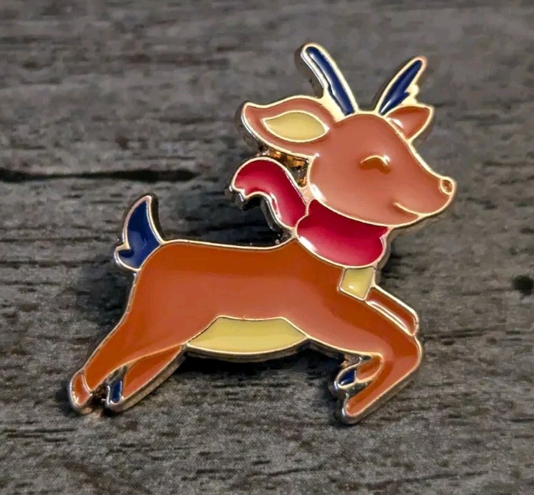 Illustrated Reindeer From Santa's Sleigh Christmas Lapel Pin