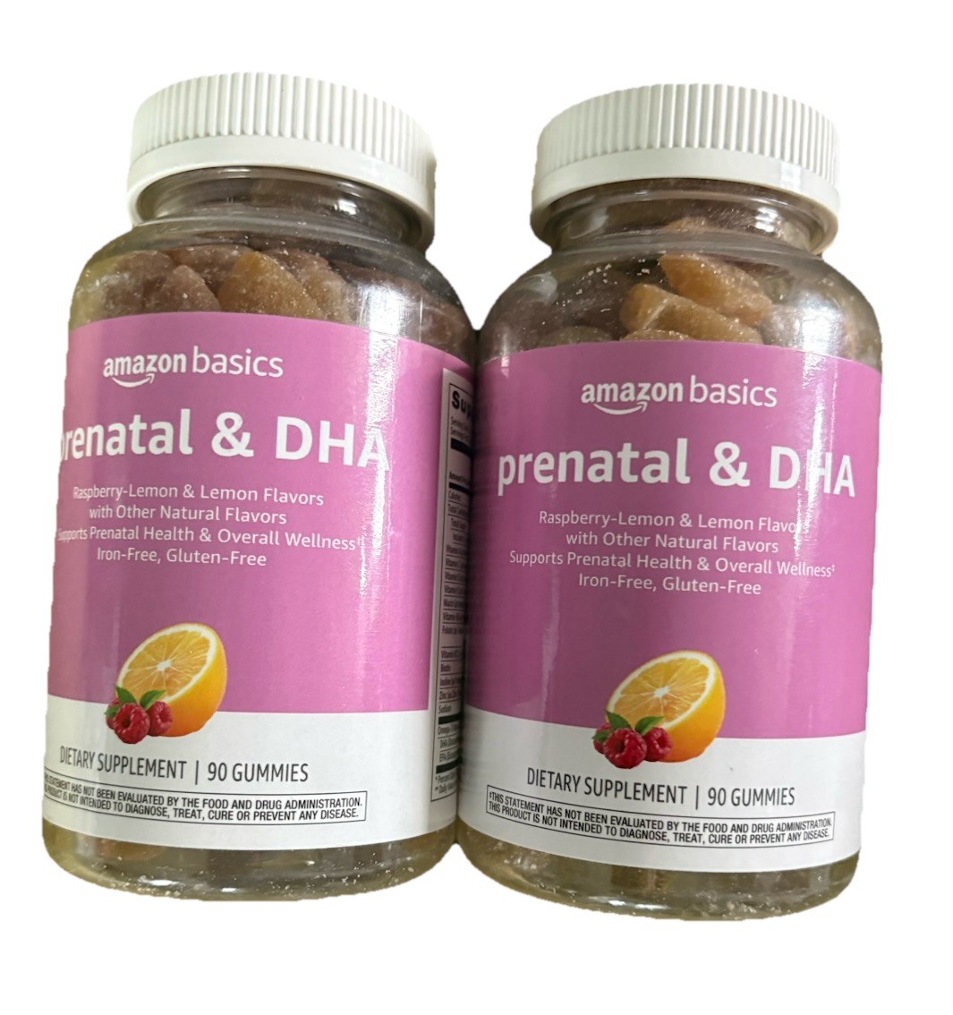 Amazon Basics Prenatal & DHA Gummy, Rasberry & Lemon 90 Count Ex 09/26 2x