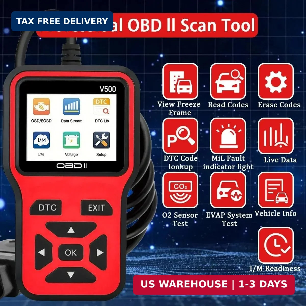 V500 OBD2 Scanner Diagnostic Tool, Professional Code Reader with Live Data Strea