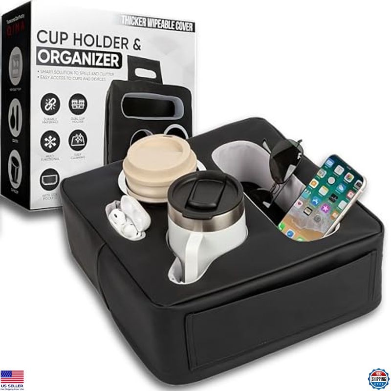 5-in-1 Back Seat Cup Holder - PU Leather Organizer for Car, Truck, Couch & Sofa