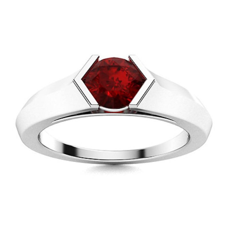 Round Garnet Gemstone 925 Sterling Silver Solitaire Mother Ring Jewelry