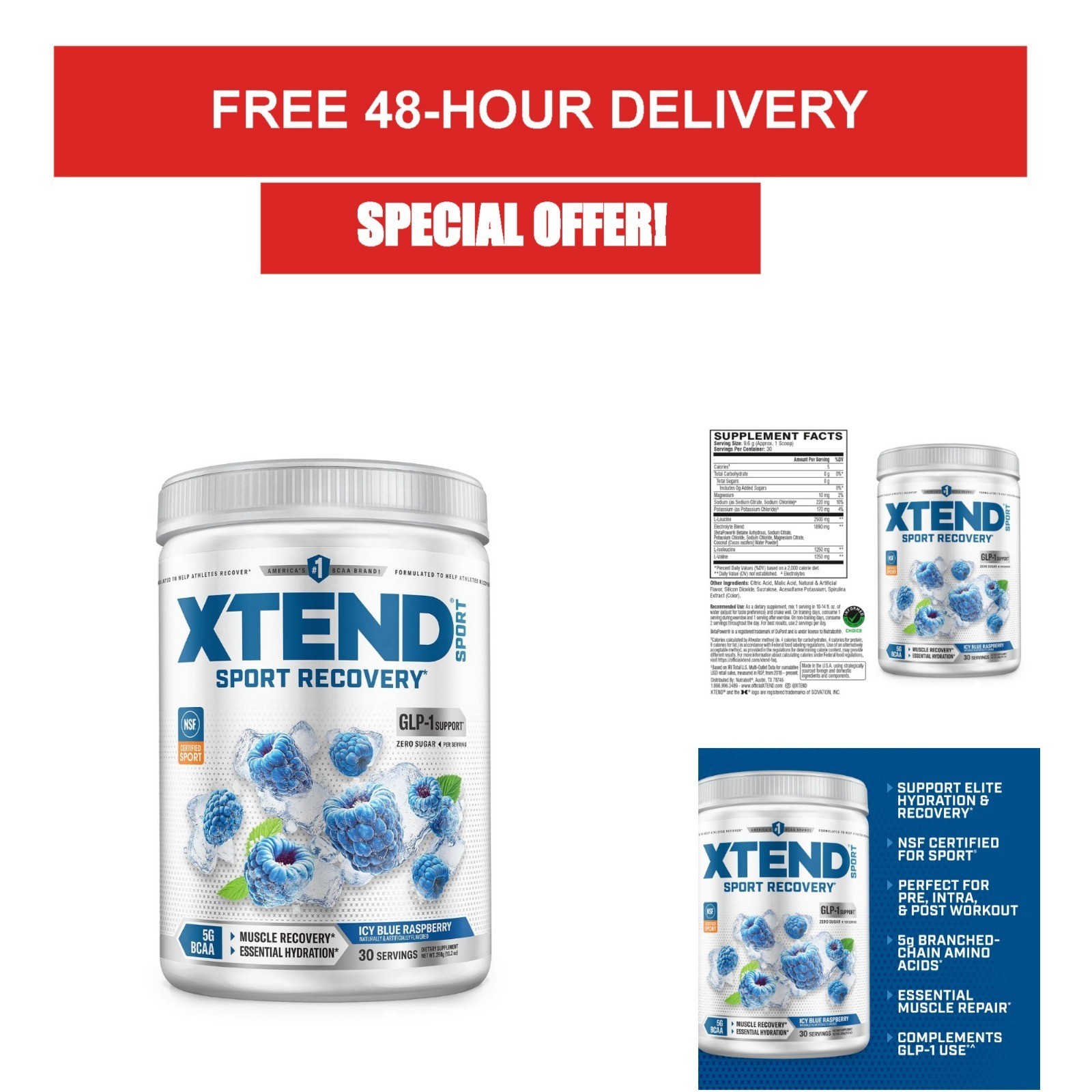 Xtend BCAA Powder Blue Raspberry Ice - Electrolyte & Amino Acids