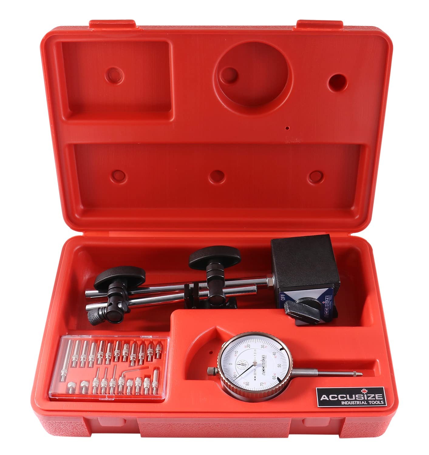 Accusize Industrial Tools 3 Pc Set, 110 Lb Capacity Magnetic Base, 0-1'' by...