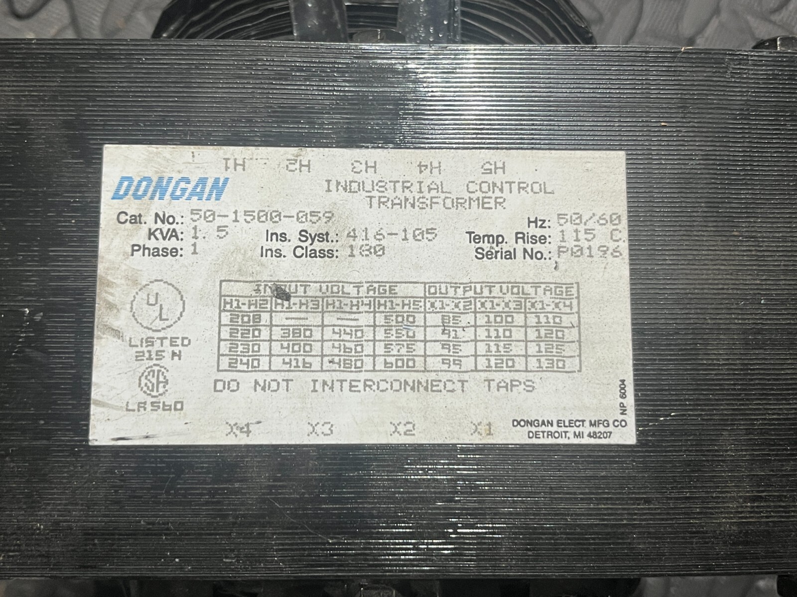 Dongan 50-1500-059 Transformer 1.5 kva 1 phase 50/60 hz