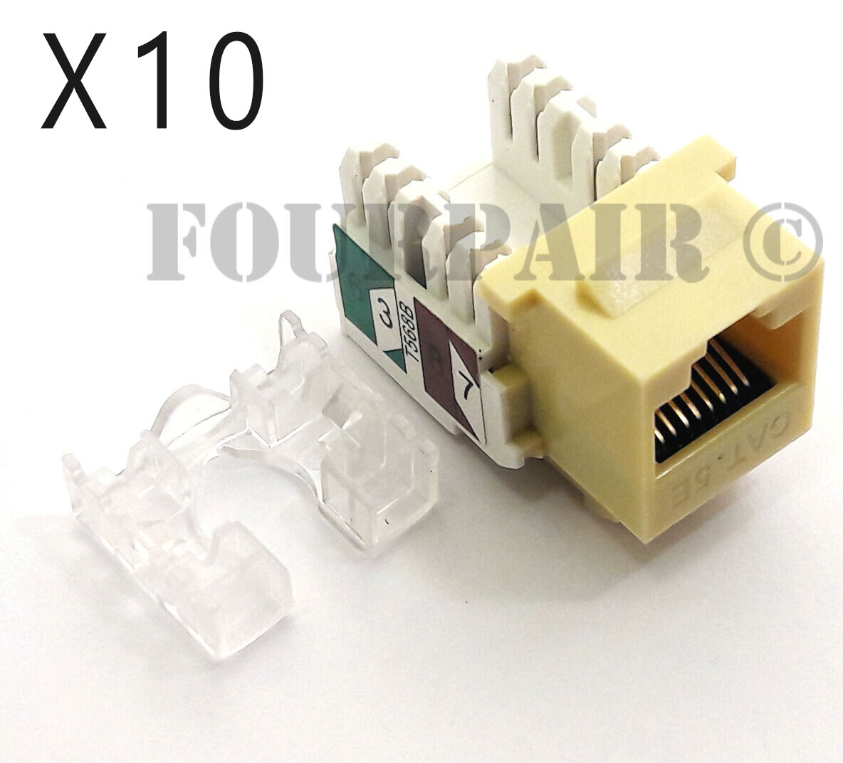 10 Pack Lot - CAT5e RJ45 110 Punch Down Keystone Ethernet Snap-In Jacks - Ivory