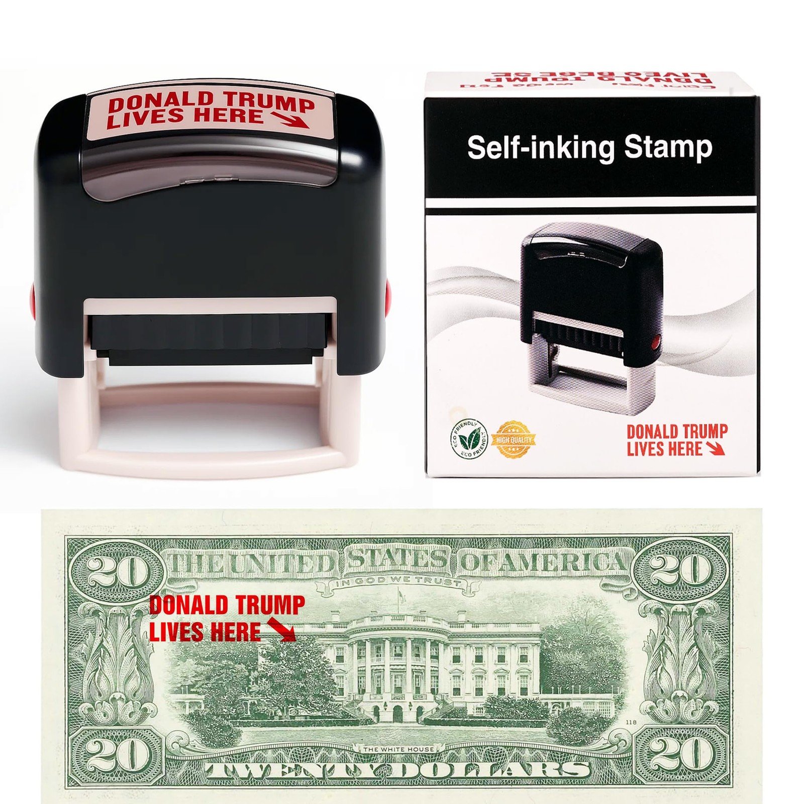 Donald Trump Lives Here Stamp - Self Inking Red Ink for Money, 1.5,